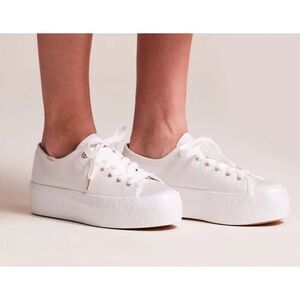 Keds X Kate Spade Triple-Up Faille Logo White Platform Sneakers